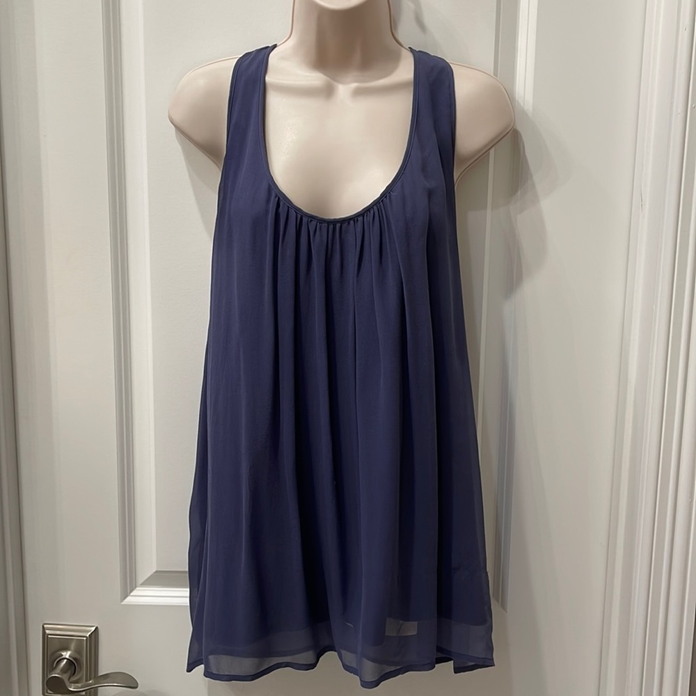 Ella Moss, romantic silk racer back tank top. Deep dusty blue, Size L